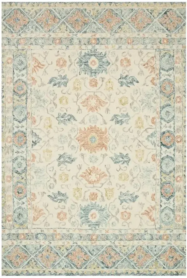 Jareth French Country Ivory Blue Wool Patterned Rug - 7'9"x9'9"