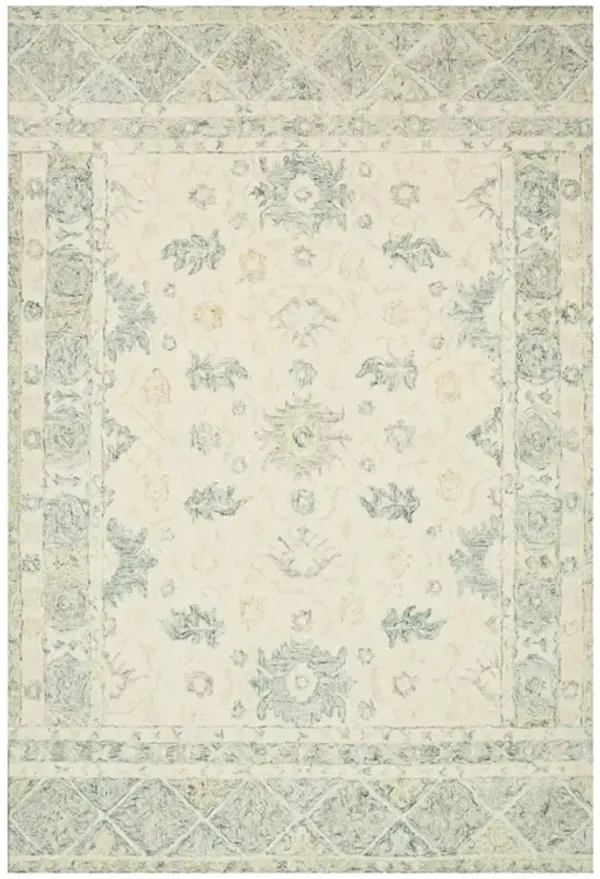 Jareth French Country Light Ivory Blue Wool Patterned Rug - 7'9"x9'9"