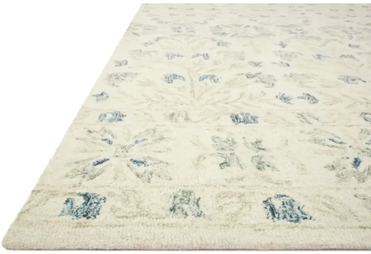 Jareth French Country Ivory Grey Wool Floral Patterned Rug - 3'6"x5'6"