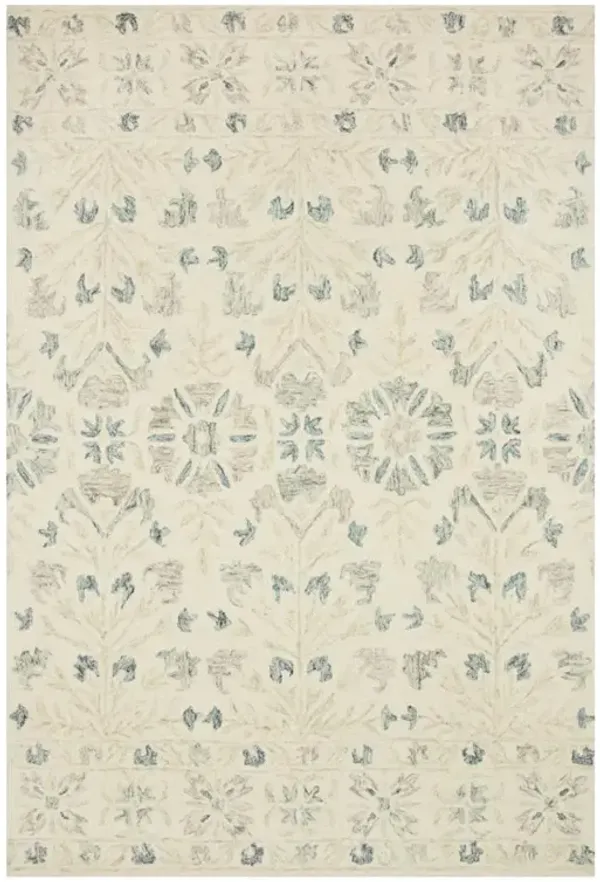 Jareth French Country Ivory Grey Wool Floral Patterned Rug - 5'x7'6"