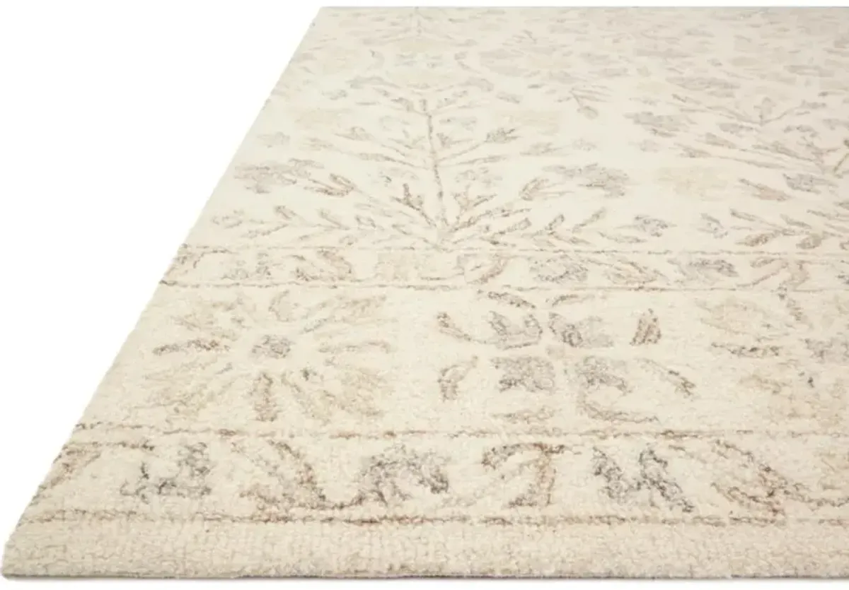 Jareth French Country Ivory Beige Wool Floral Patterned Rug - 2'6"x9'9"