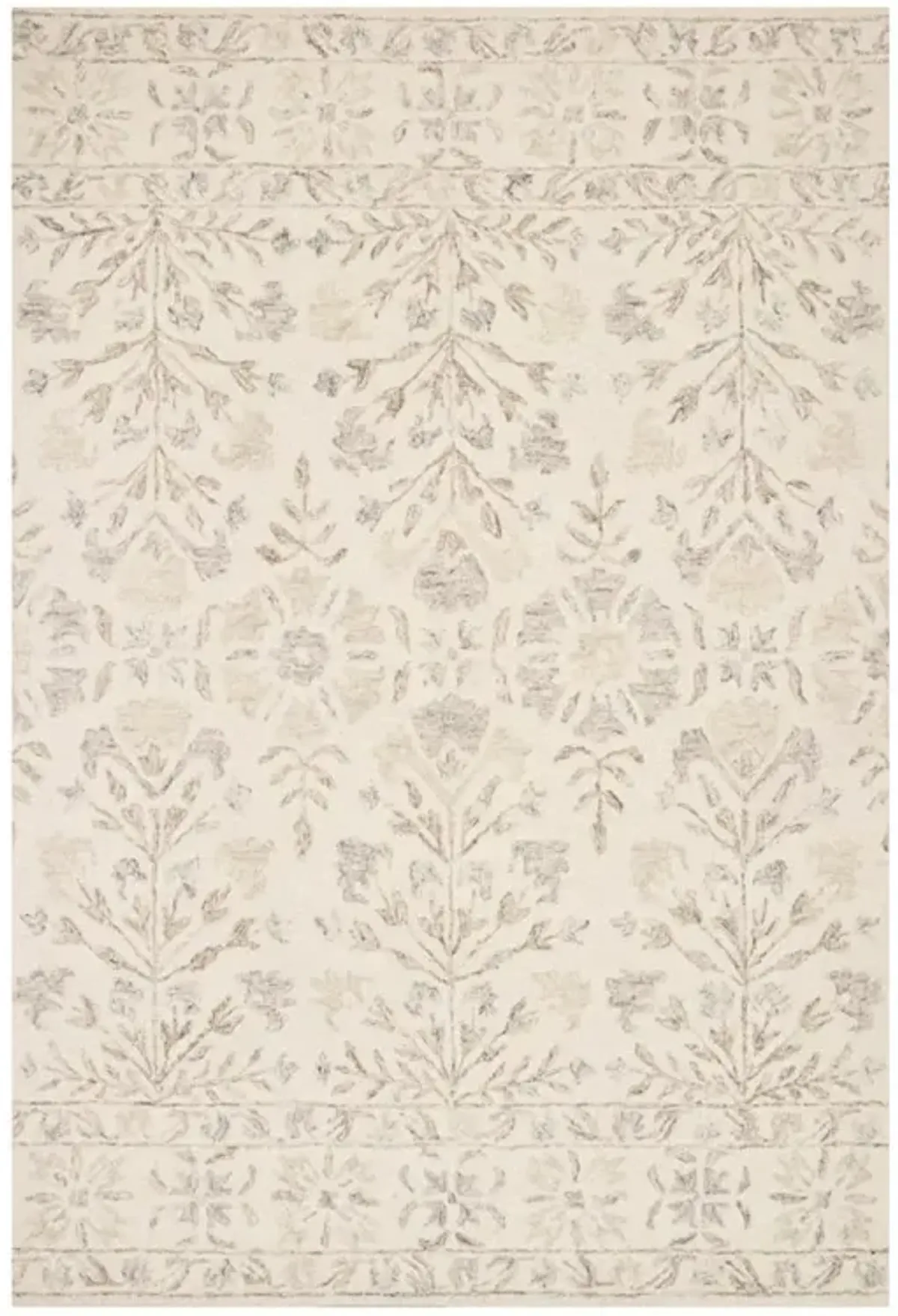 Jareth French Country Ivory Beige Wool Floral Patterned Rug - 2'6"x9'9"