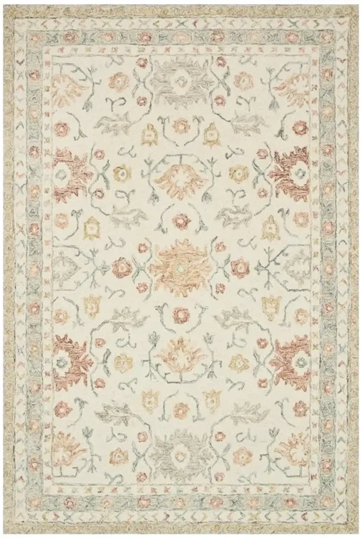 Jareth French Country Ivory Orange Wool Floral Patterned Rug - Sample