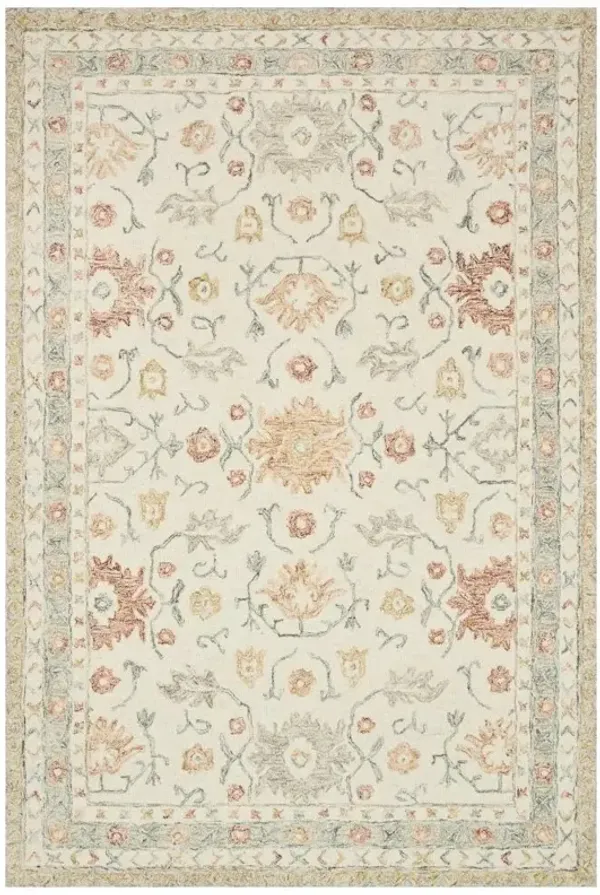 Jareth French Country Ivory Orange Wool Floral Patterned Rug - Sample