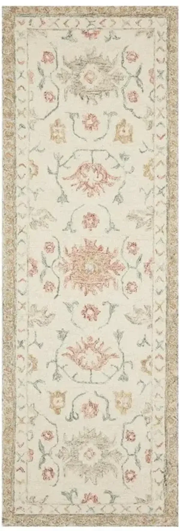 Jareth French Ivory Orange Wool Floral Patterned Rug - 2'3"x3'9"