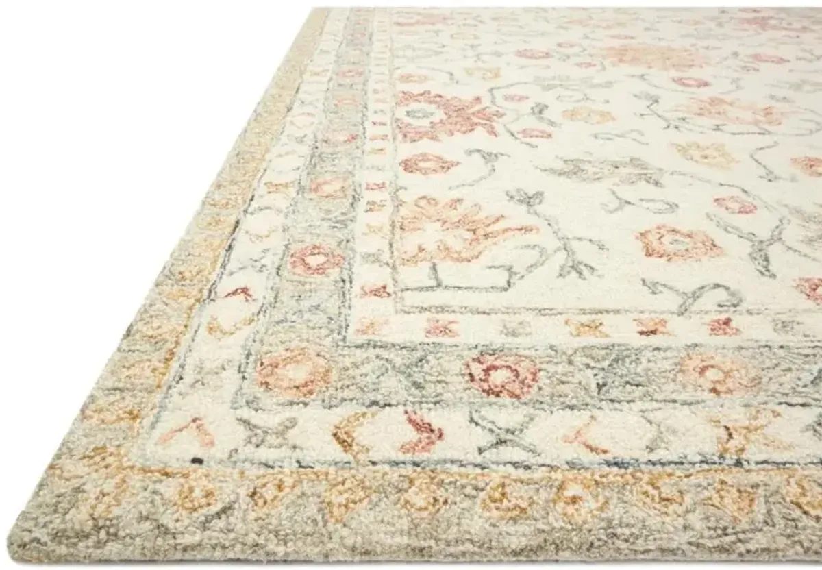 Jareth French Ivory Orange Wool Floral Patterned Rug - 2'6"x9'9"