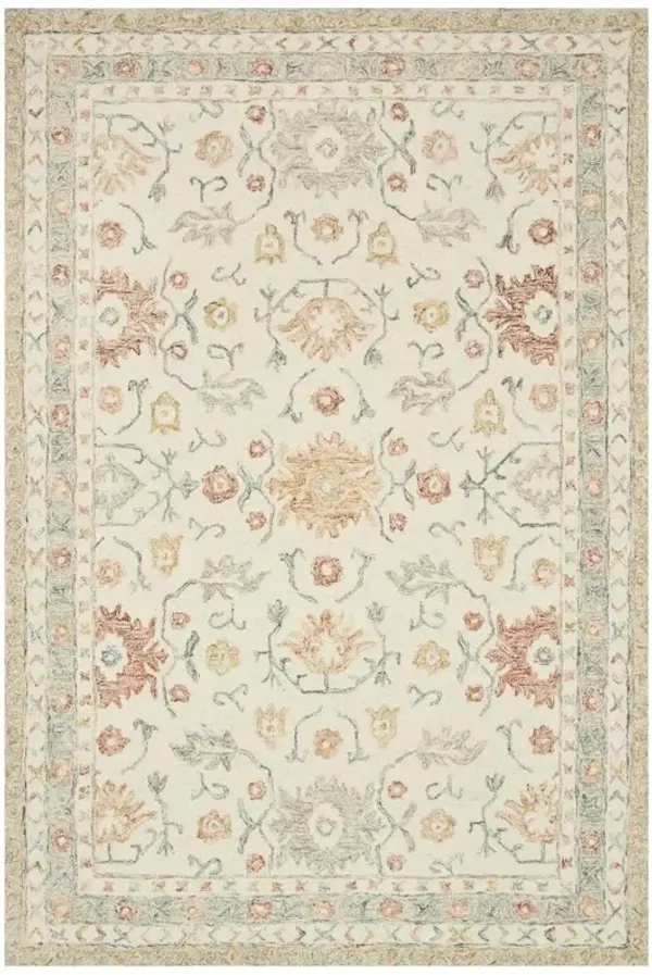 Jareth French Ivory Orange Wool Floral Patterned Rug - 3'6"x5'6"