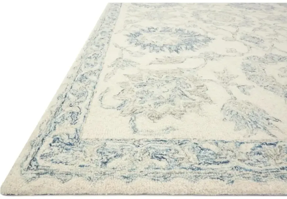 Jareth French Country Blue Wool Floral Patterned Rug - 7'9"x9'9"