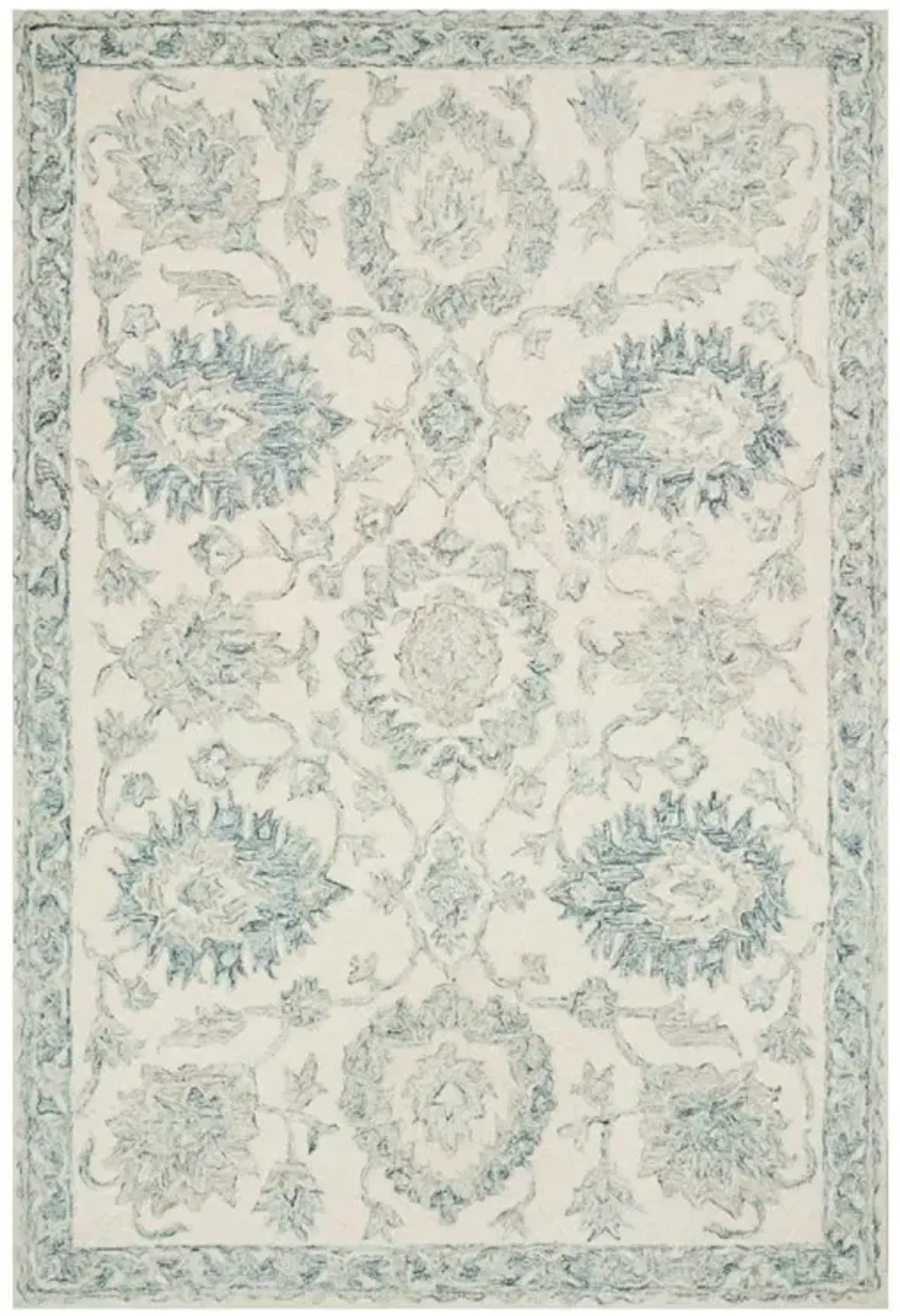 Jareth French Country Blue Wool Floral Patterned Rug - 7'9"x9'9"
