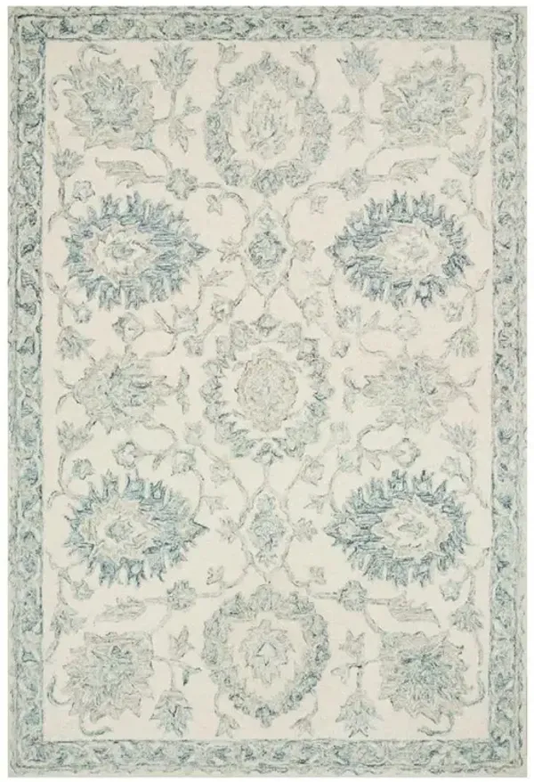 Jareth French Country Blue Wool Floral Patterned Rug - 8'6"x12'