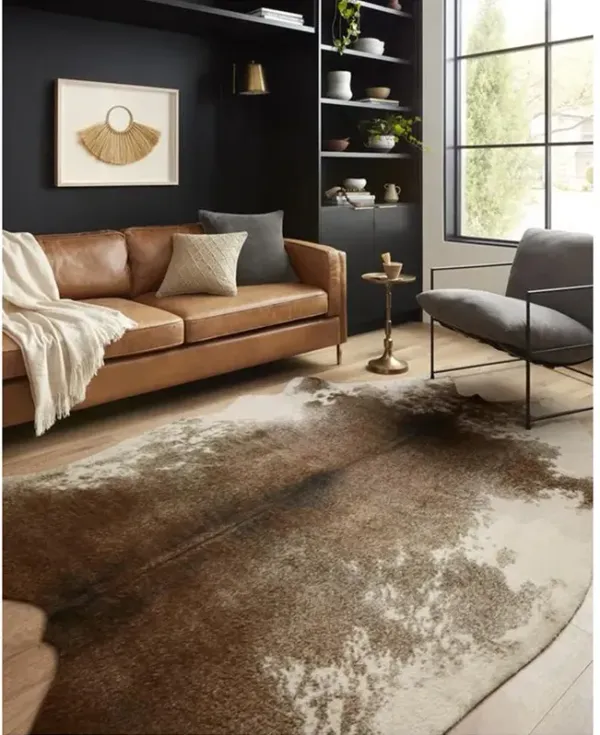 Xyra Rustic Lodge Brown Ivory Faux Hide Rug - 5'x6'6"