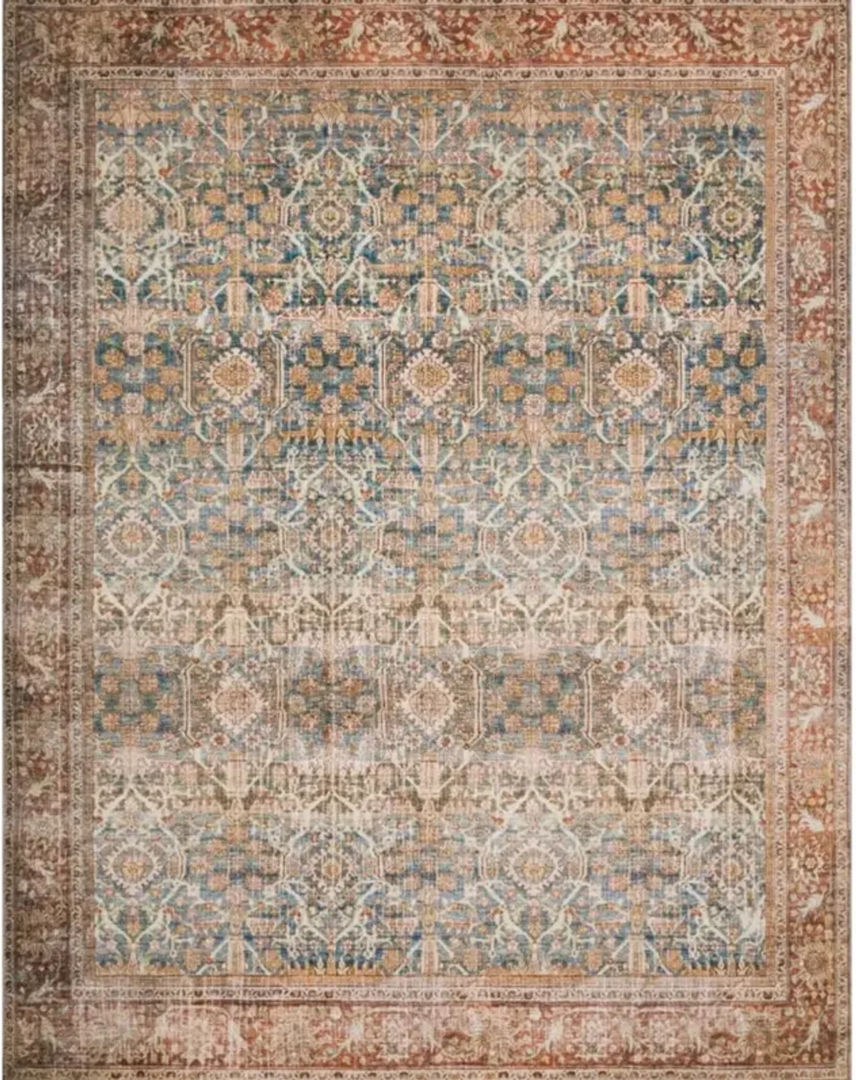 Zethan Global Bazaar Rust Orange Blue Patterned Rug - 2'x5'