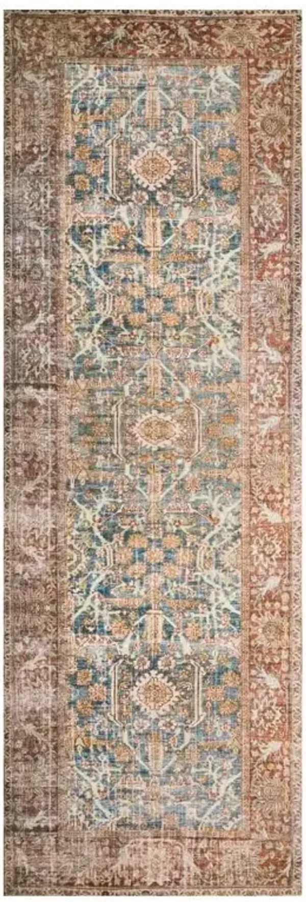 Zethan Global Bazaar Rust Orange Blue Patterned Rug - 2'6"x7'6"