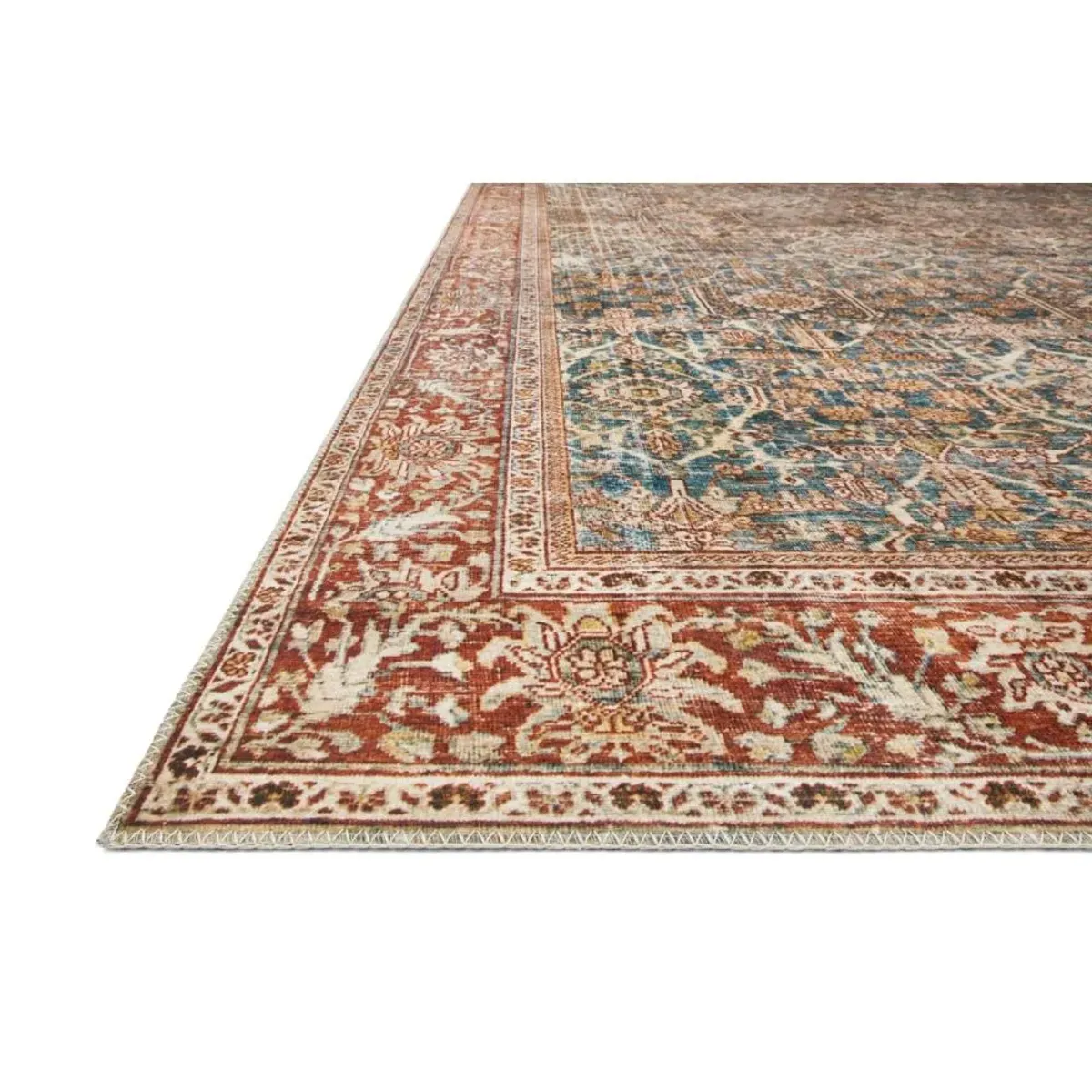 Zethan Global Bazaar Rust Orange Blue Patterned Rug - 9'x12'