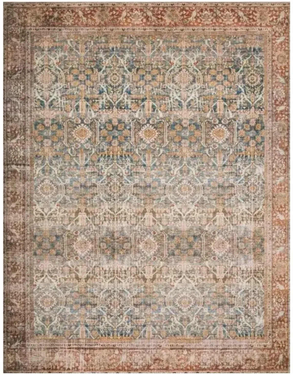 Zethan Global Bazaar Rust Orange Blue Patterned Rug - 9'x12'