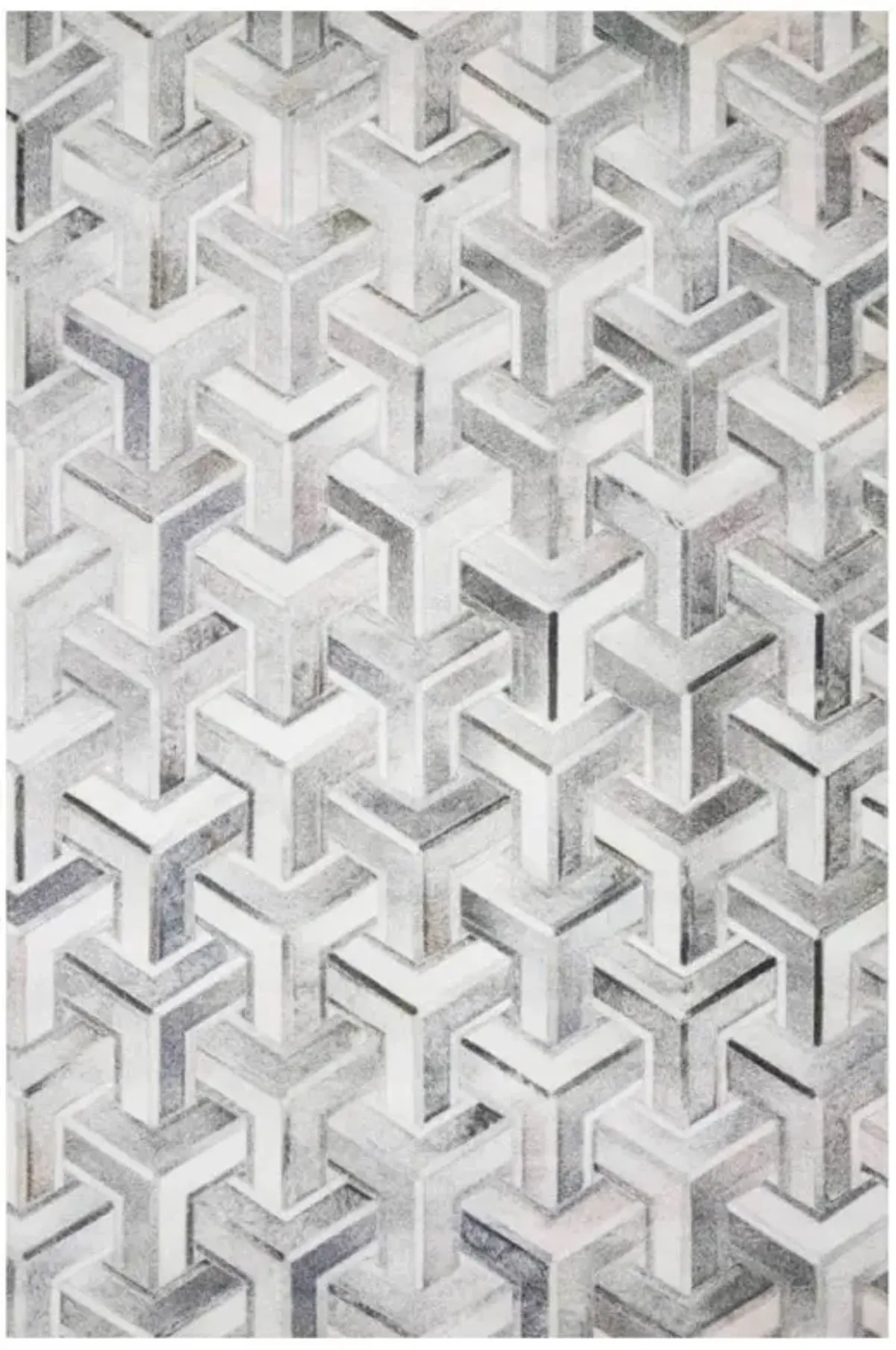 Brevin Modern Grey Faux Hair on Hide Geometric Patterned Rug - 3'6"x5'6"