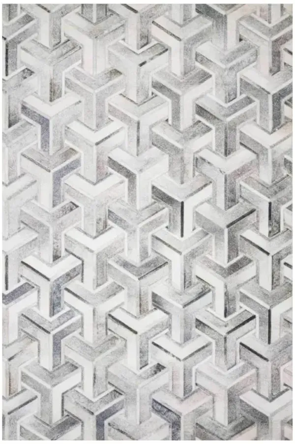 Brevin Modern Grey Faux Hair on Hide Geometric Patterned Rug - 3'6"x5'6"