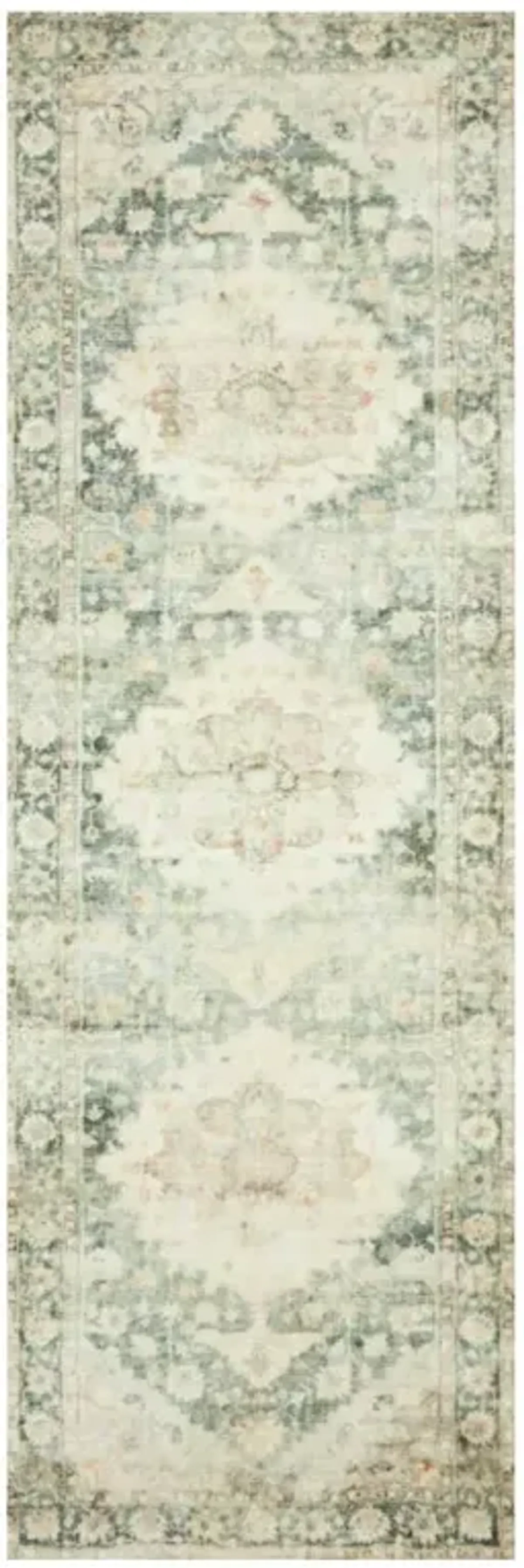 Jorvik French Country Green Medallion Patterned Rug - 2'2"x5'