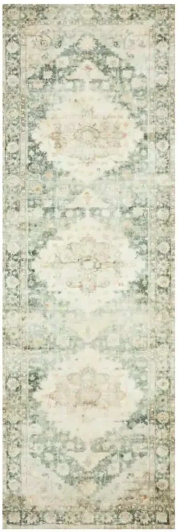 Jorvik French Country Green Medallion Patterned Rug - 2'2"x5'