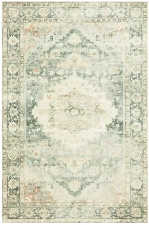 Jorvik French Country Green Medallion Patterned Rug - 5'x7'6"