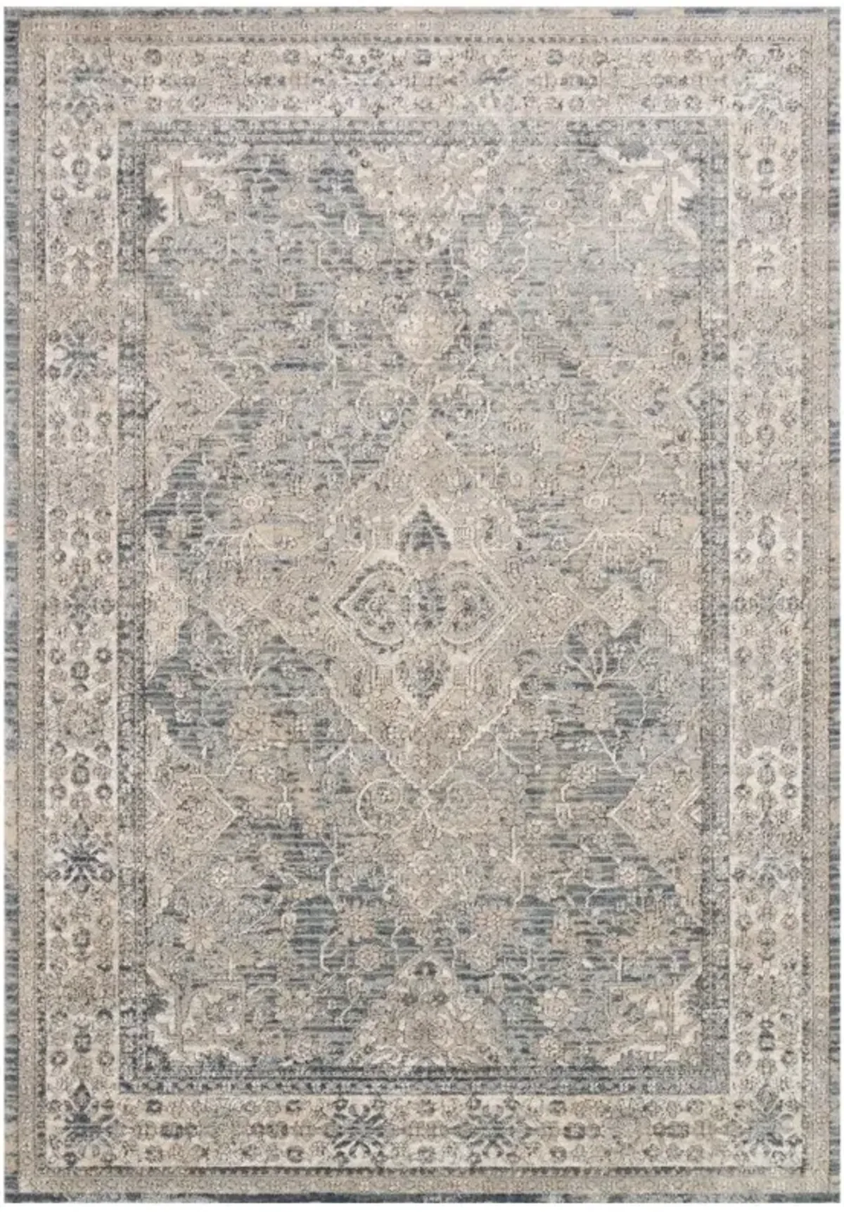 Ulandra Global Bazaar Beige Blue Floral Patterned Rug - 5'3"x7'6"