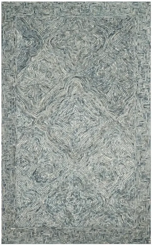 Iloria Modern Denim Blue Wool Abstract Linear Patterned Rug - Sample