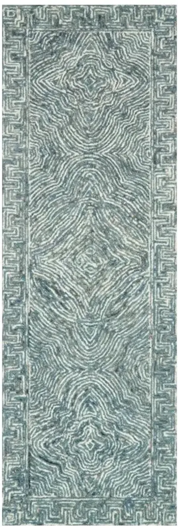 Iloria Modern Denim Blue Wool Abstract Linear Patterned Rug - 2'6"x13'
