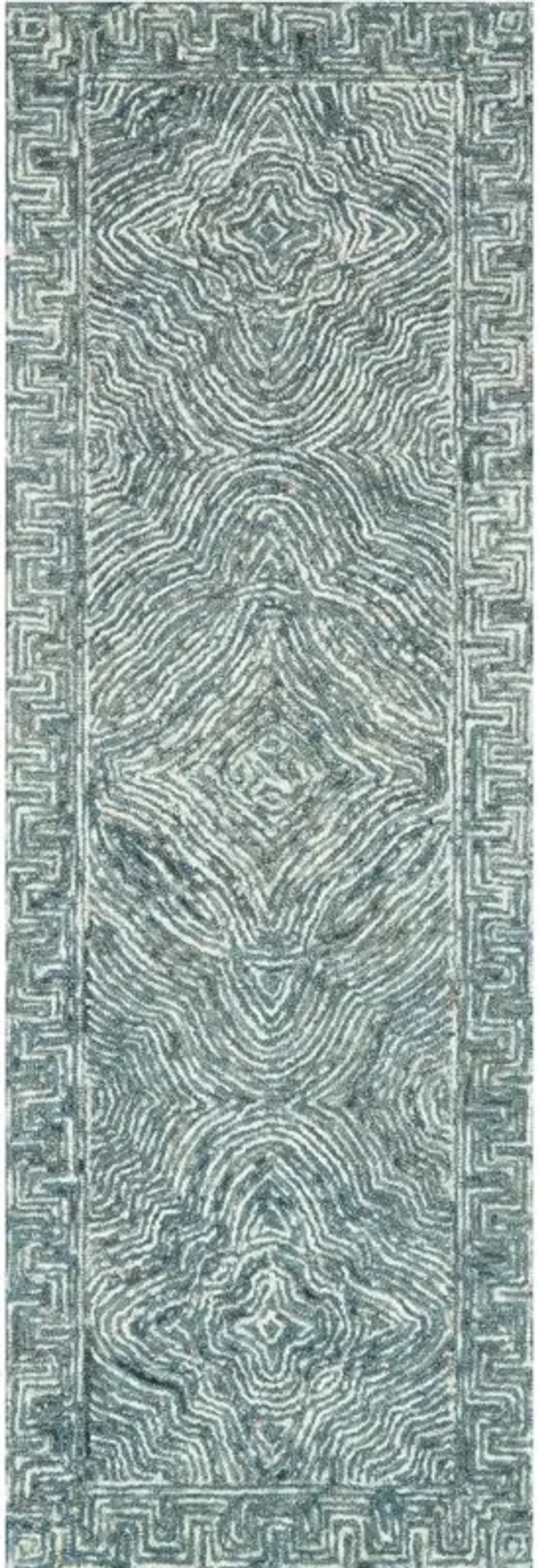 Iloria Modern Denim Blue Wool Abstract Linear Patterned Rug - 11'6"x15'