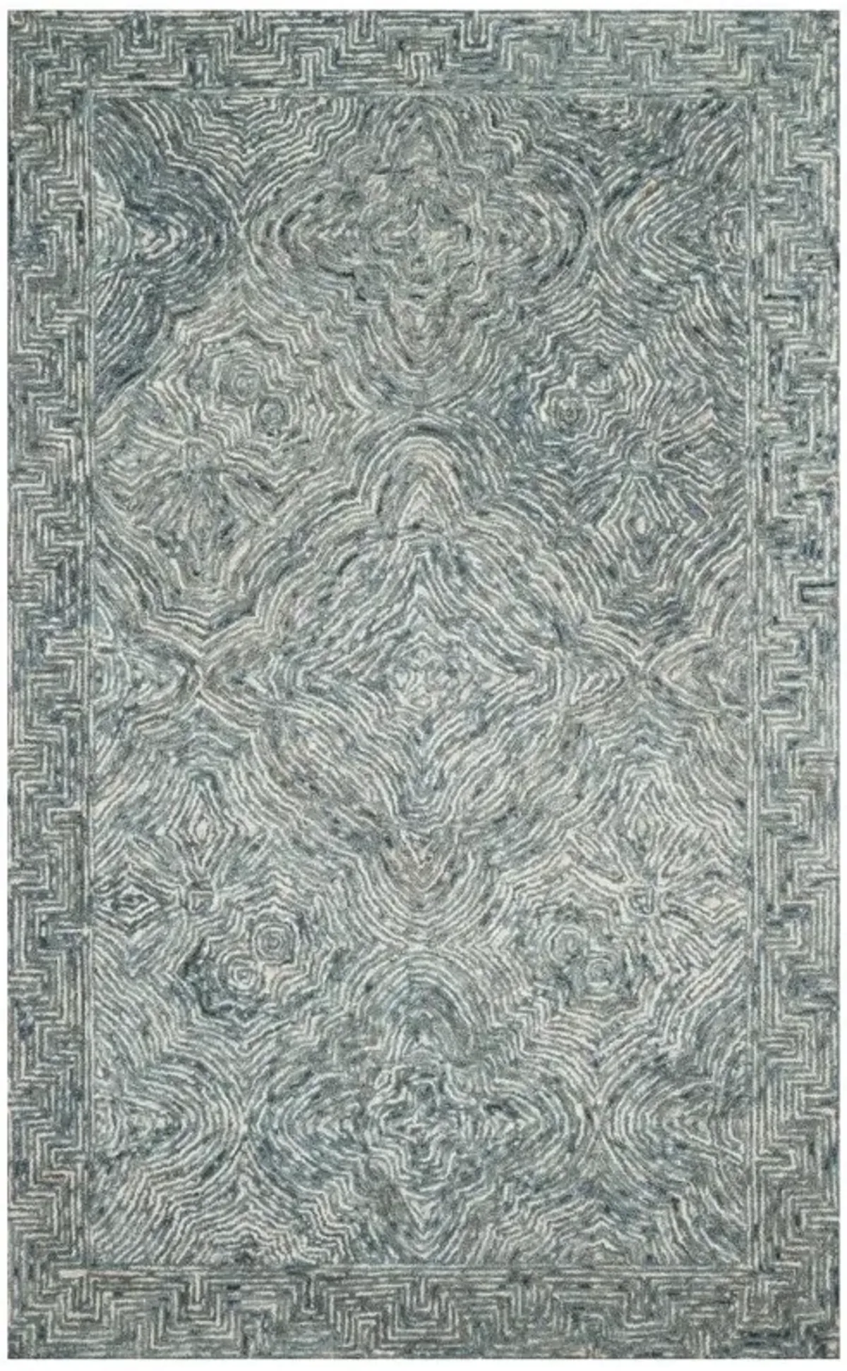 Iloria Modern Denim Blue Wool Abstract Linear Patterned Rug - 11'6"x15'