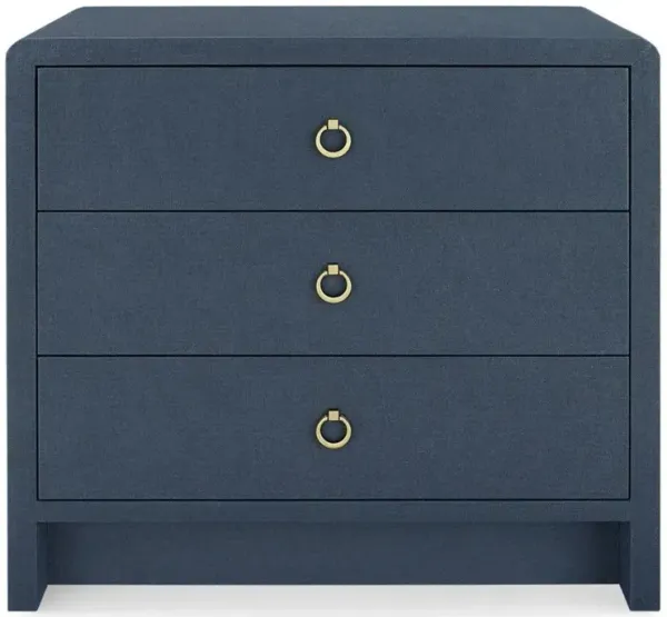 Bryant Modern Classic Blue Linen 3 Drawer Wood Nightstand