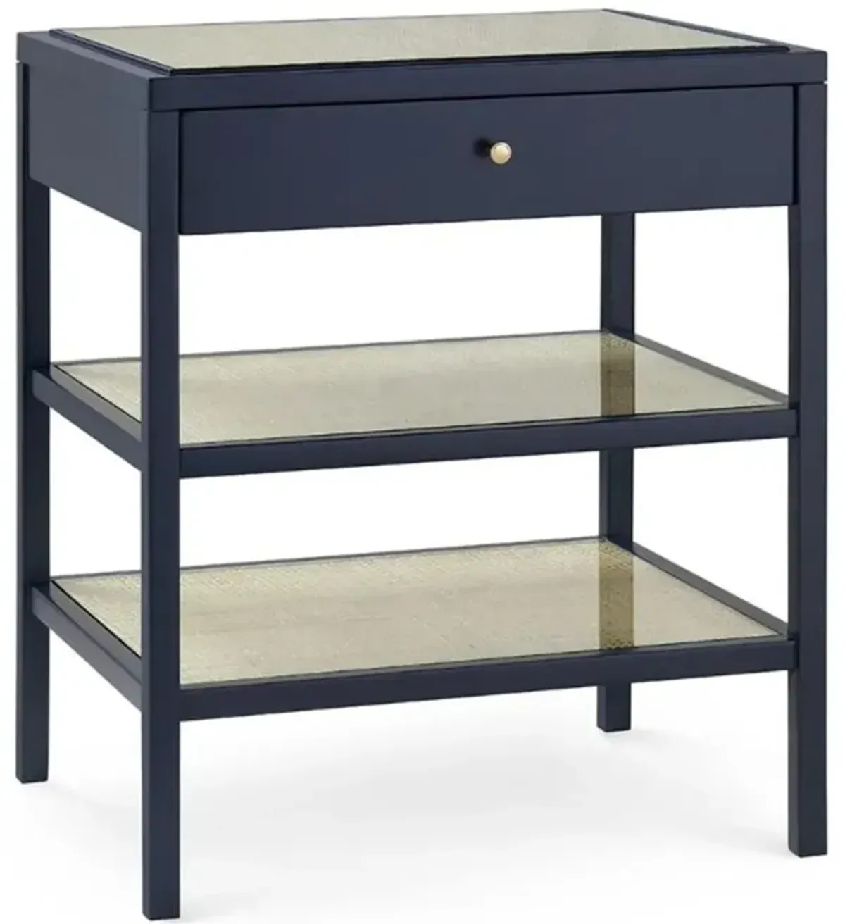 Caanan Modern Dark Blue Wood Woven Cane Shelves Side End Table