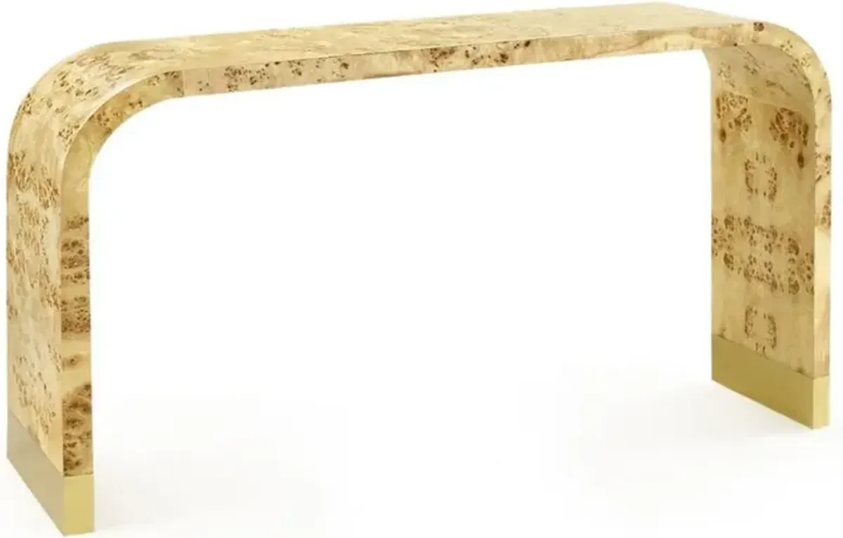 Emil Modern Beige Burl Brushed Brass Rectangular Console Table