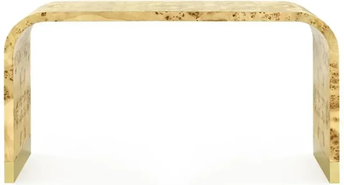 Emil Modern Beige Burl Brushed Brass Rectangular Console Table