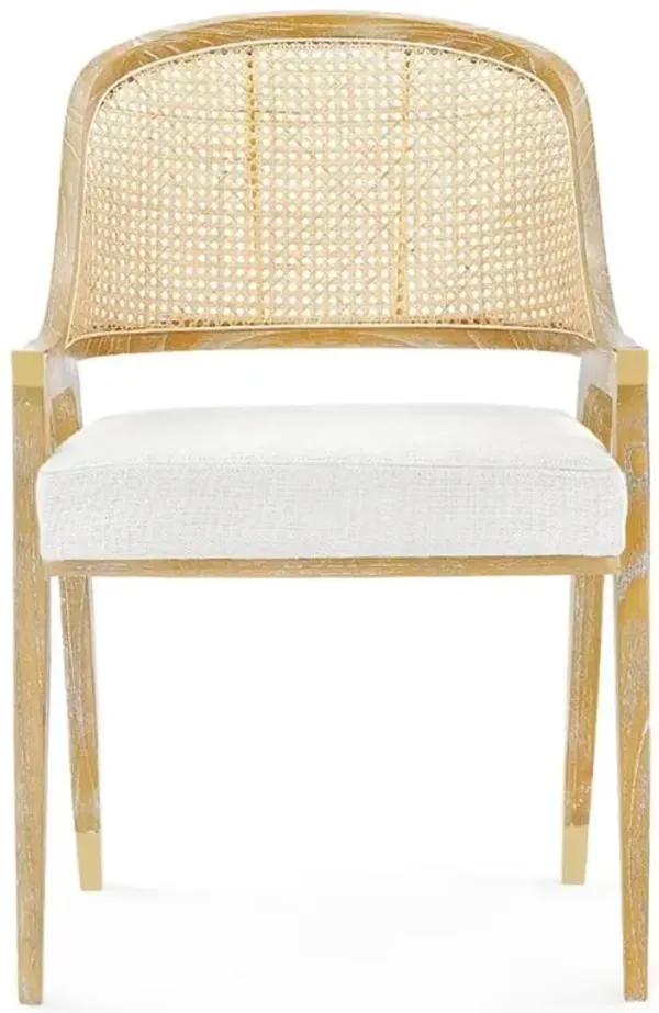 Edward Coastal White Upholstered Linen Mahogany Dining Arm Chair