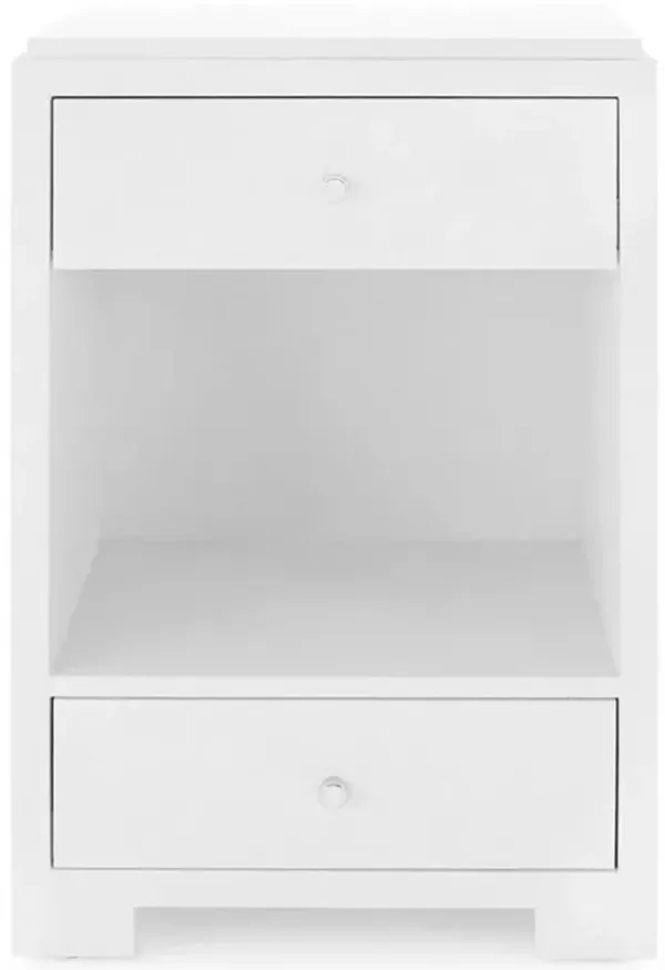 Fedor Modern White Grasscloth Silver Round Pulls 2 Drawer Nightstand