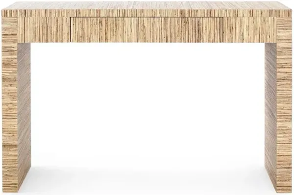 Morgan Coastal Beach Clear Lacquered Papyrus Raffia Console Desk