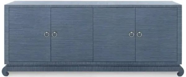 Meredith Modern Classic Blue Grasscloth Wood Media Cabinet