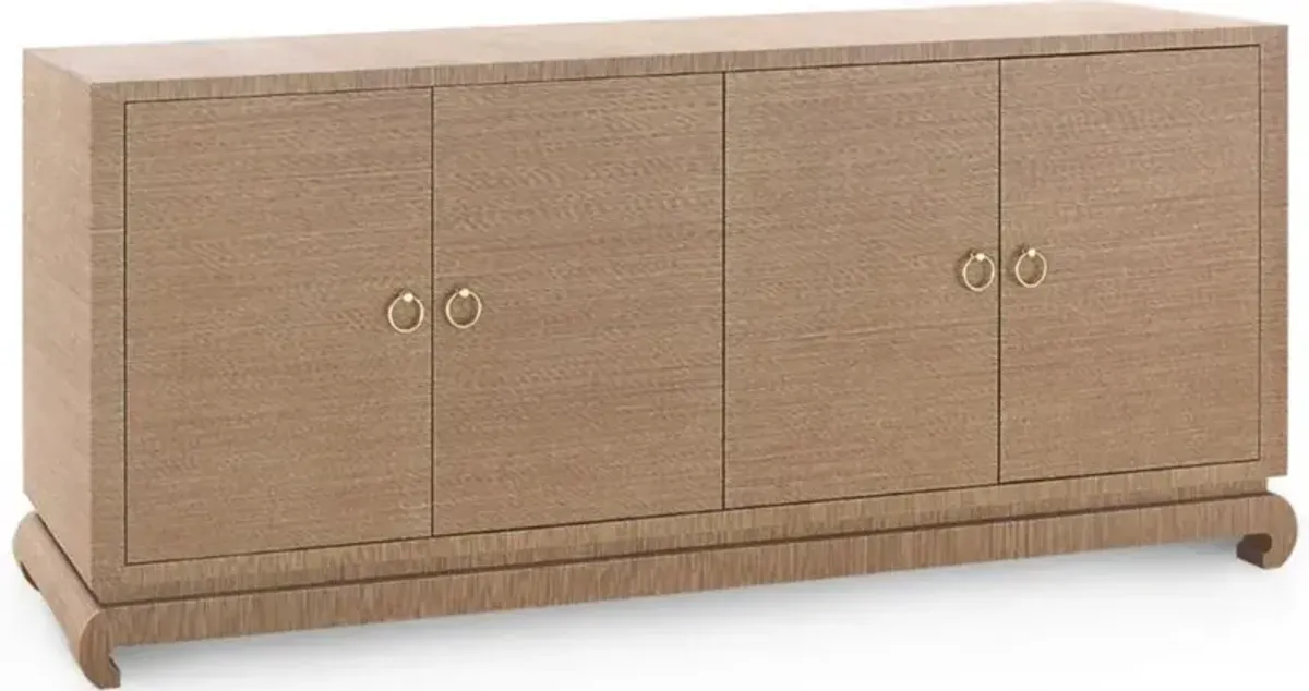 Meredith Modern Classic Brown Grasscloth Wood Media Cabinet