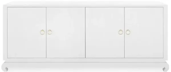 Meredith Modern Classic White Grasscloth Wood Media Cabinet