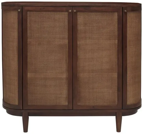 Daphne Mid Century Dark Acacia Wood Woven Cane Rattan Sideboard