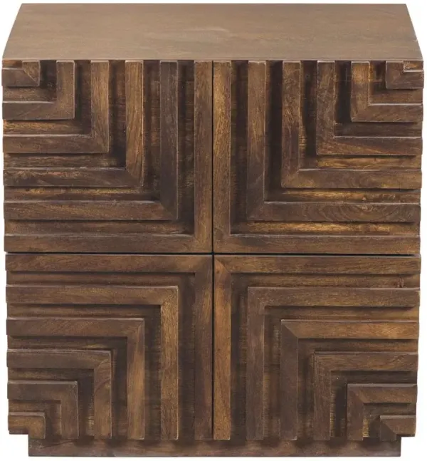 Masie Global Bazaar Dark Hardwood Geometric 2 Drawer Nightstand