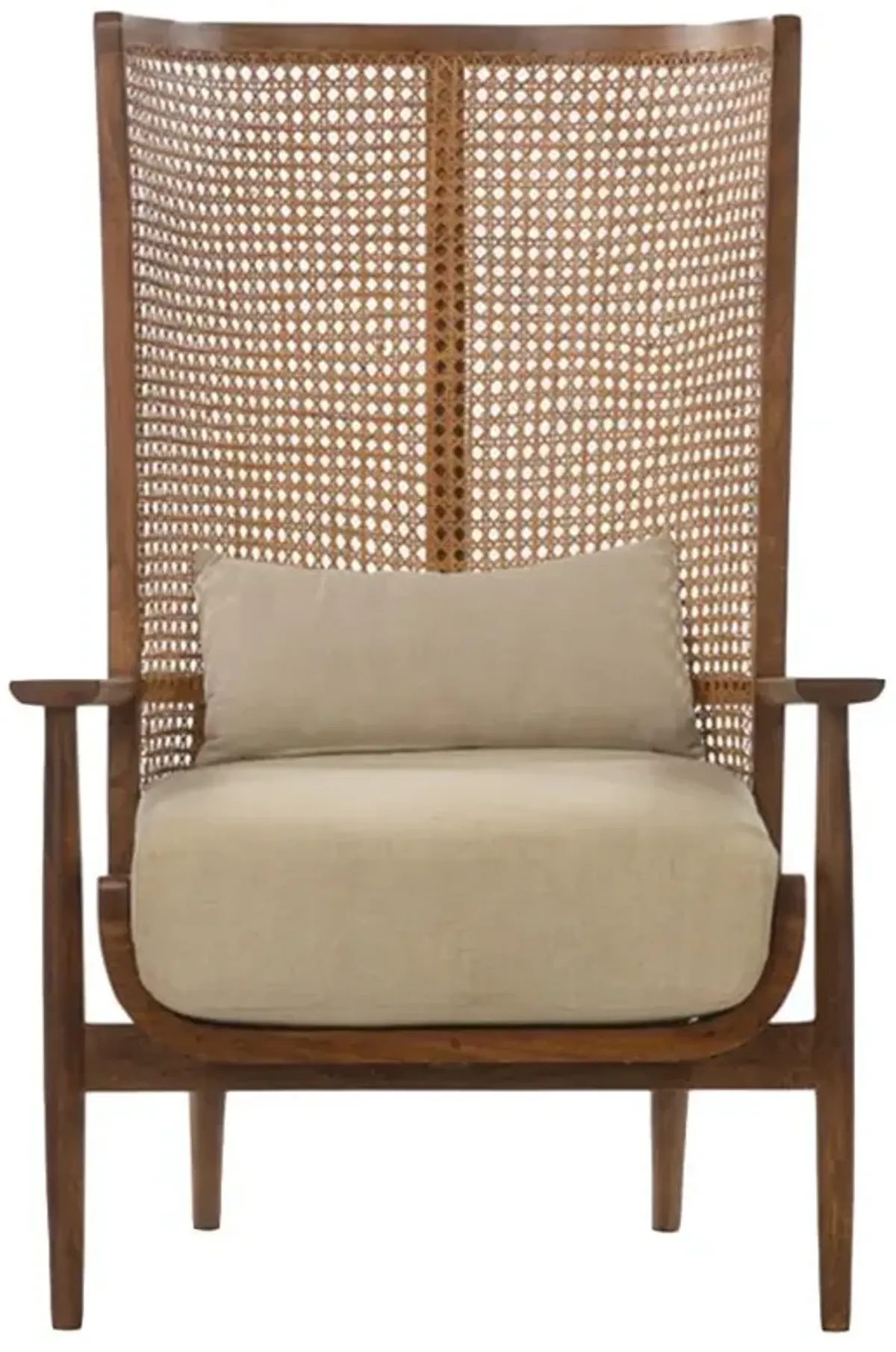 Naomi Coastal Beach White Cushion Brown Mango Wood Cane Wing Chair