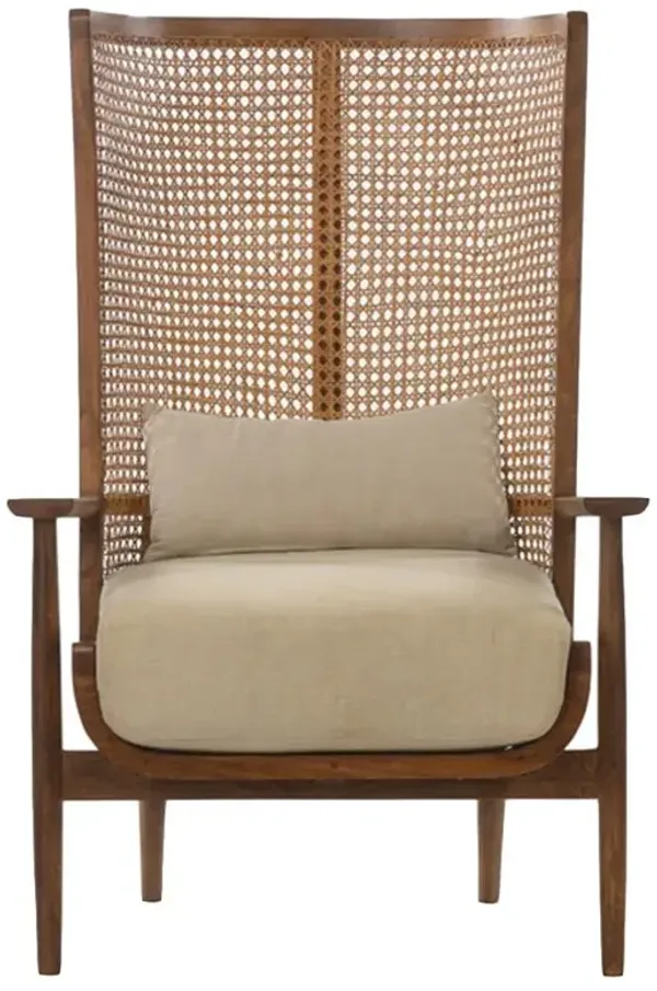 Naomi Coastal Beach White Cushion Brown Mango Wood Cane Wing Chair