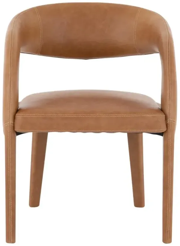 Alexander Mid Century Modern Brown Upholstered Leather Dining Arm Chair