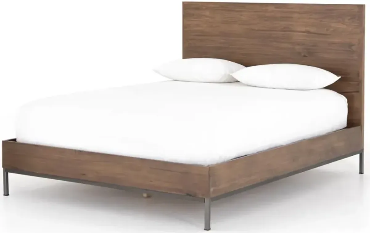 Theodore Industrial Loft Brown Wood Iron Frame Bed - King