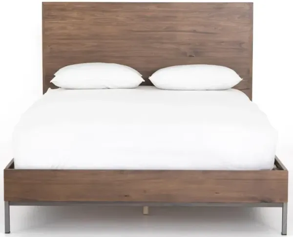 Theodore Industrial Loft Brown Wood Iron Frame Bed - Queen