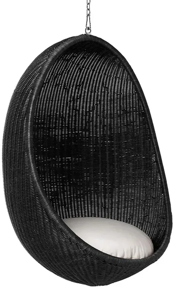 Yuri Coastal Beach Black Rattan White Performance Hanging Egg Chair