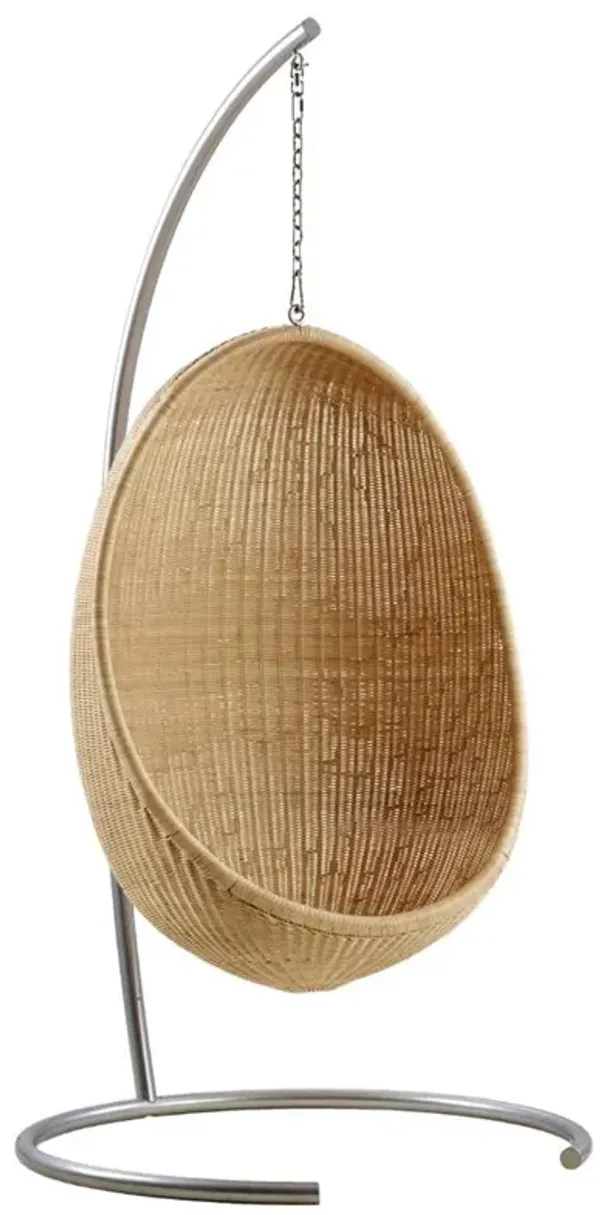Yuri Coastal Beach Natural Rattan White Performance Hanging Egg Chair