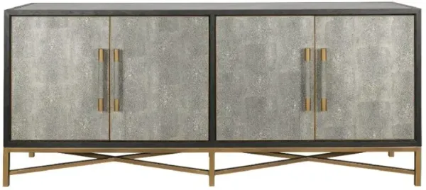 Myla Hollywood Grey Faux Shagreen Wrapped Oak Wood Brass Sideboard Buffet