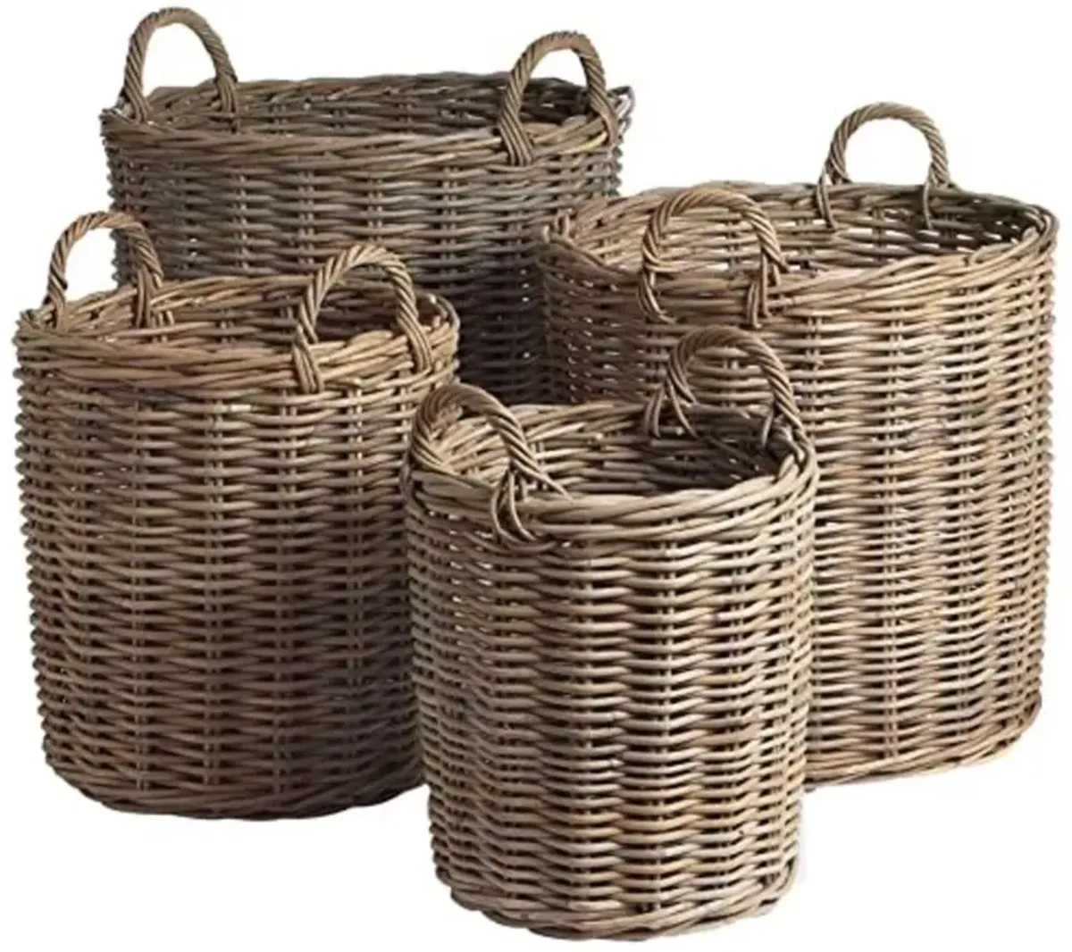 Norman Coastal Beach Grey Woven Rattan Round Basket - Set of 4